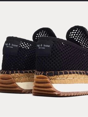 rag & bone Black Mesh Espadrille Slip-On Sneakers with Jute Midsole Mens 10.5